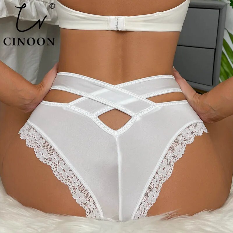 CINOON Sexy Women Panties Ice silk Underwear Low-Waist Brief G String Cross Strap Hollow out Lingerie Comfort Female Underpant