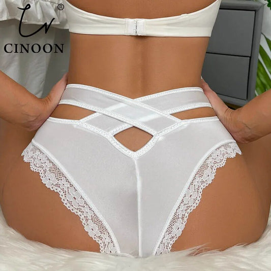 CINOON Sexy Women Panties Ice silk Underwear Low-Waist Brief G String Cross Strap Hollow out Lingerie Comfort Female Underpant