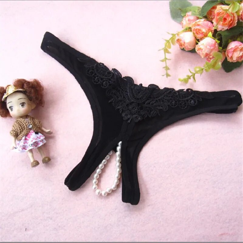 Sexy Open Crotch Panties Lace Temptation Pearl Massage G-string Lingerie Sexy Hot Thongs Women Crotchless T Pants Underwear