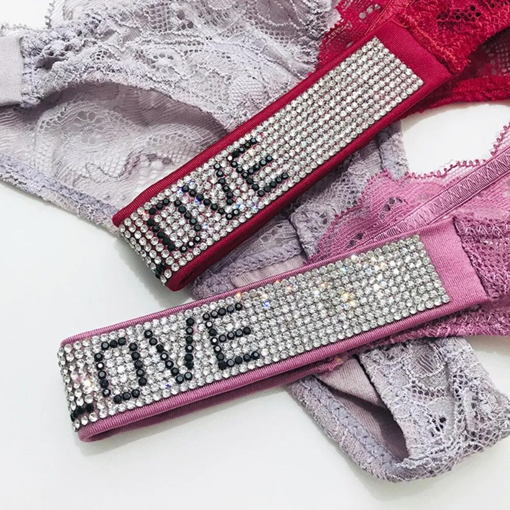 Love Secret Rhinestone Sexy Thong Women G String Lingerie Seamless Low Rise Intimates Underwear Women Lace Transparent Panties