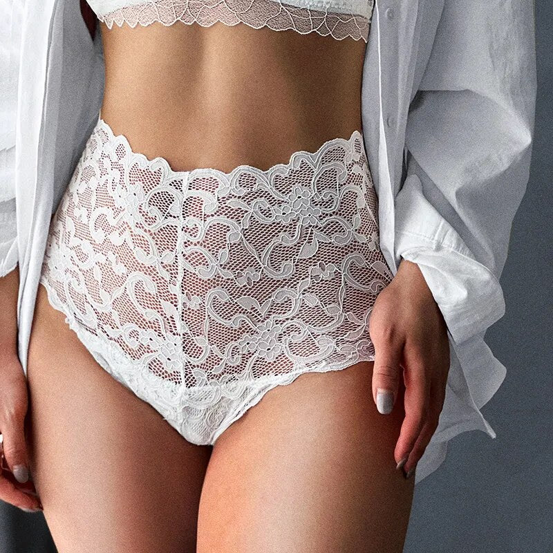 Women Sexy Lace Embroidery Panties Sexy Lingerie High-Rise Transparent Seamless Underwear Female Solid Color G-String Underpants