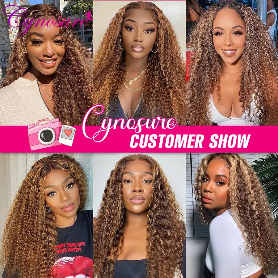 34inchTransparent Lace Front Human Hair Wigs Pre plucked 13x6 HD Lace Frontal Wig Highlight Brazilian Deep Wave Hair