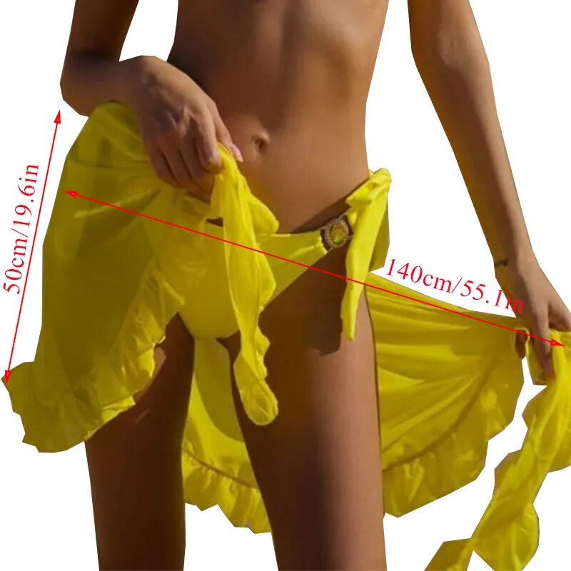 Summer Mesh Mini Ruffle Skirts Women Cover Up Tassel Dress Bikini Solid Bathing Skirt Women Beach Swimwear Scarf Beachwear Wrap