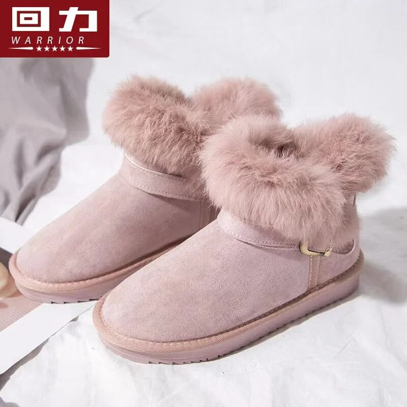 Warrior Womens Snow Booted Winter Keeep Warm Plush Non-slip Outdoors Cotton Shoes Suede Fluffy Fur Women Boots High-quality