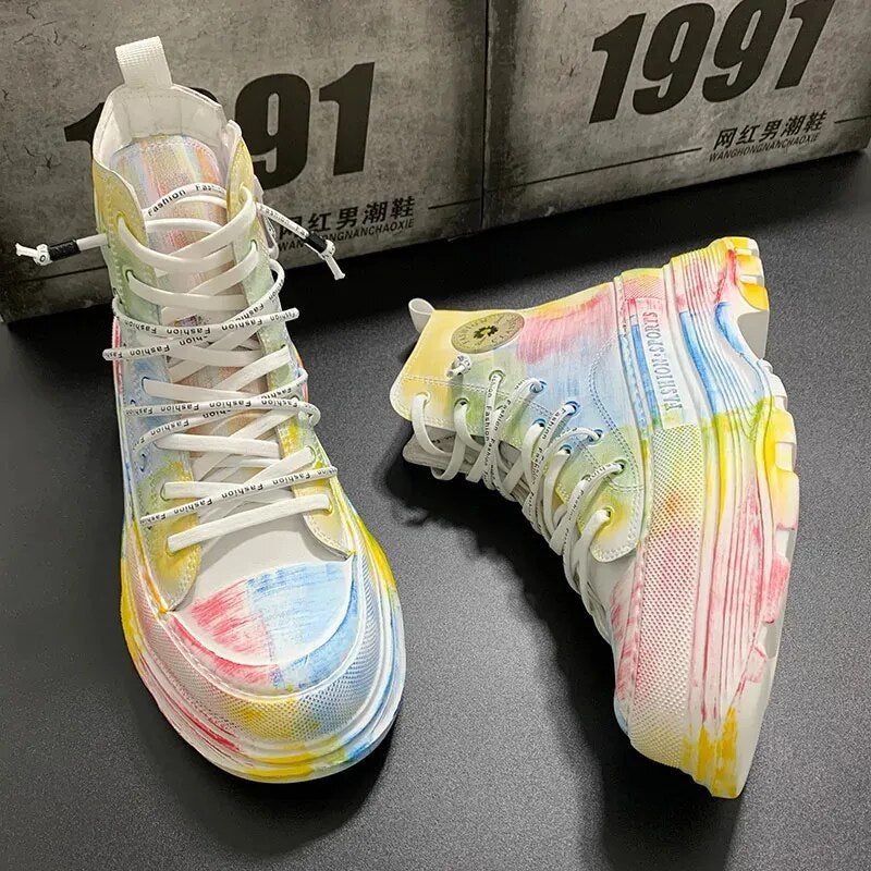 Fashion Hand-Painted Graffiti Sneakers Men Ankle Boots High Top and Thick Sole Personalized Board Shoes 2023 tenis de mujer