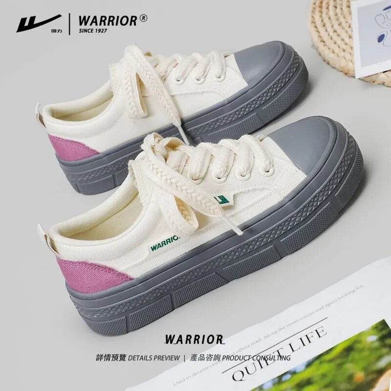 Warrior Brand Woman Canvas Shoes 2023 Chic And Elegant White Platform Sneakers Street Fashion Casual  Lace-up Walking Shoes