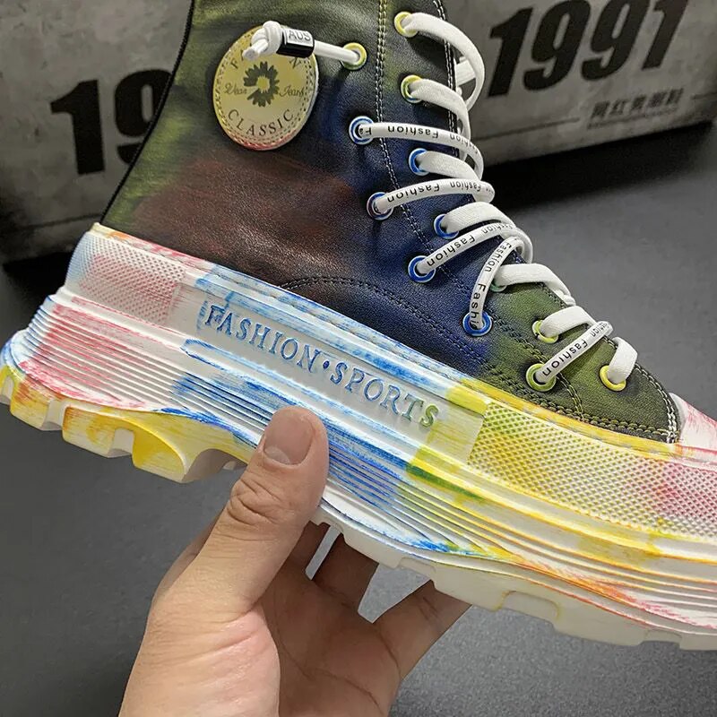 Fashion Hand-Painted Graffiti Sneakers Men Ankle Boots High Top and Thick Sole Personalized Board Shoes 2023 tenis de mujer