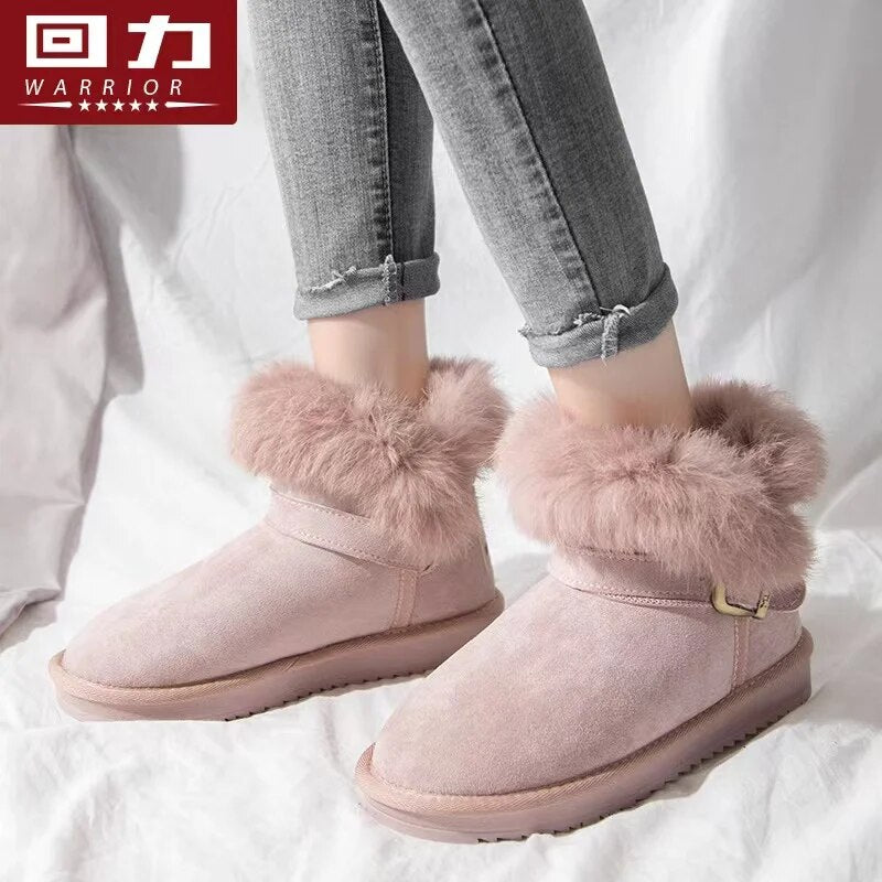 Warrior Womens Snow Booted Winter Keeep Warm Plush Non-slip Outdoors Cotton Shoes Suede Fluffy Fur Women Boots High-quality