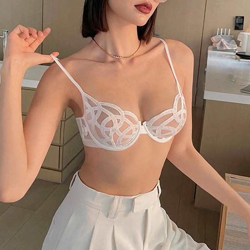 CINOON New Thin Lace Underwear Women Bralette Push Up Brassiere Sexy Hollow Out Bra Set French Lingerie Female Bra and Panty Set