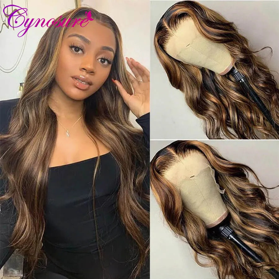 Cynosure Highlight Wig Human Hair 13x4 Body Wave Lace Front Wig For Black Women Pre Plucked Colored Lace Front Human Hair Wigs