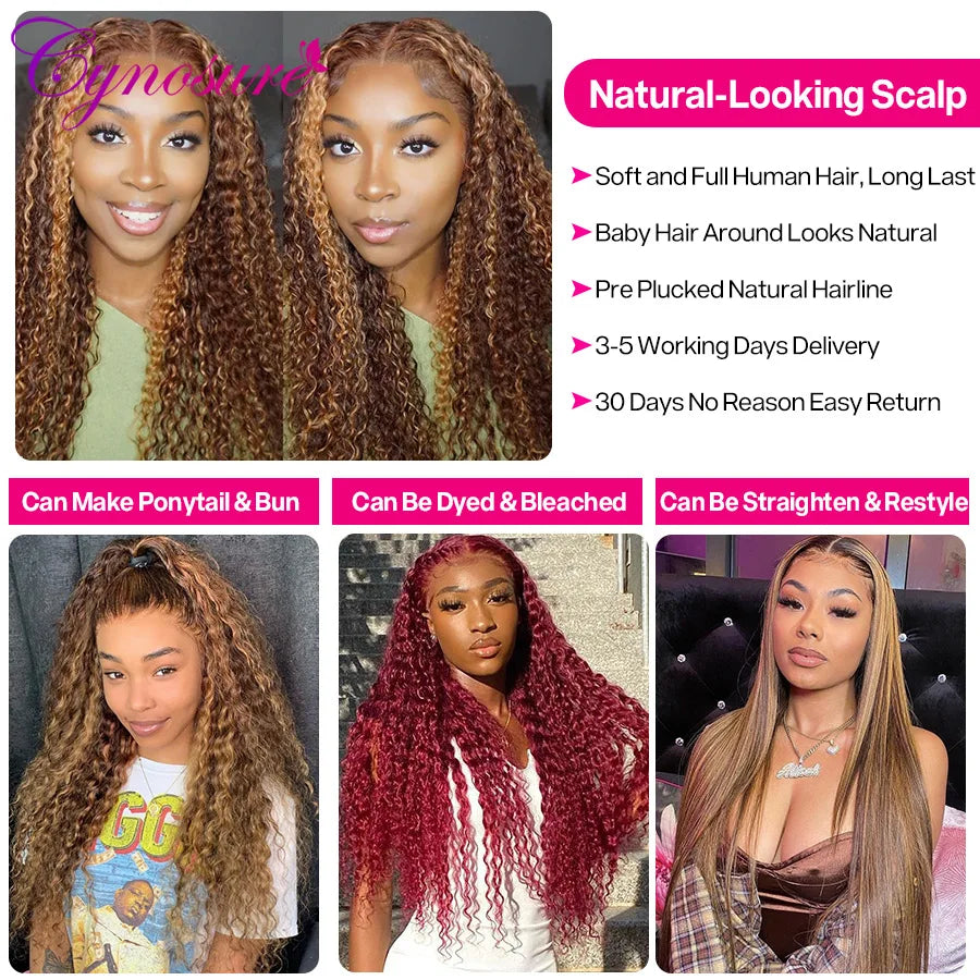 30 inch Highlight Lace Front Human Hair Wigs for Women Cynosure 13x6 HD Lace Frontal Wig Honey Blond Ombre Color Preplucked Wig