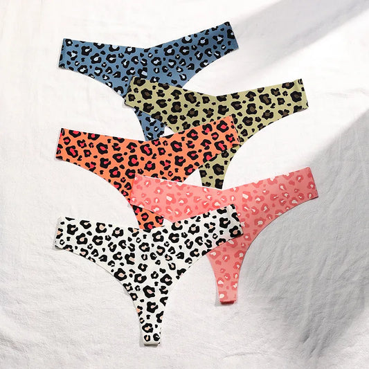 Sexy Leopard Print T-Back T-Shaped Panties Seamless Underwear Women's Ice Silk Breathable Quick-Drying Sports T-Back Pure Cotton