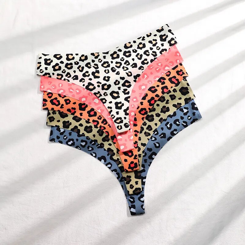 Sexy Leopard Print T-Back T-Shaped Panties Seamless Underwear Women's Ice Silk Breathable Quick-Drying Sports T-Back Pure Cotton