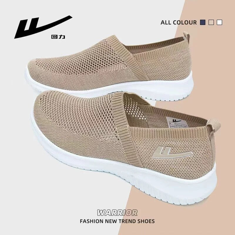 Warrior Men's Summer Sneakers Simplicity Knitted Breathable Hollow Out Slip-On Shoes Non-slip Suitable For Elderly People Aged50