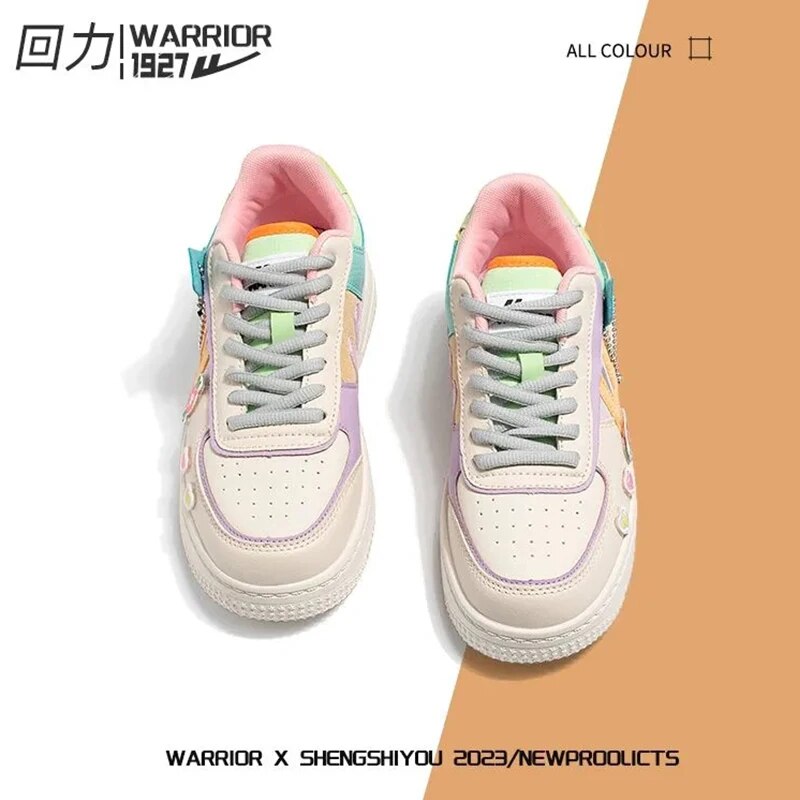 Warrior Women Sport Sneaker Korean Design Hand Drawn Graffiti Board Shoes Breathable Sweet Lace-up Casual Shoes