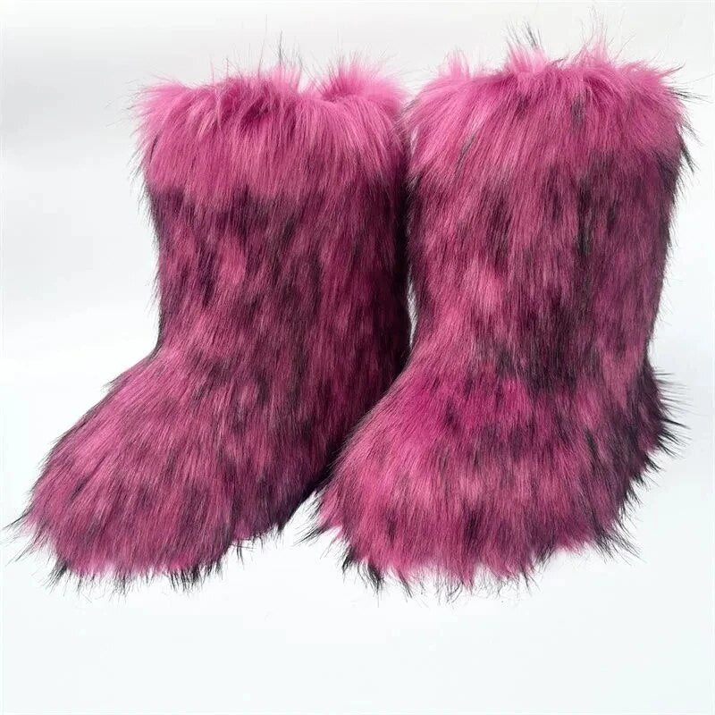 y2k Oversized Snow Boots Winter Faux Fur Plush Elegant Boots For Women Non-slip Rubber Flat zapatos Free Shipping Promotion