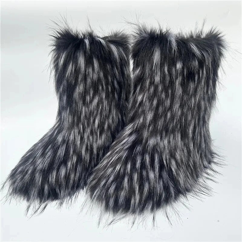 y2k Oversized Snow Boots Winter Faux Fur Plush Elegant Boots For Women Non-slip Rubber Flat zapatos Free Shipping Promotion