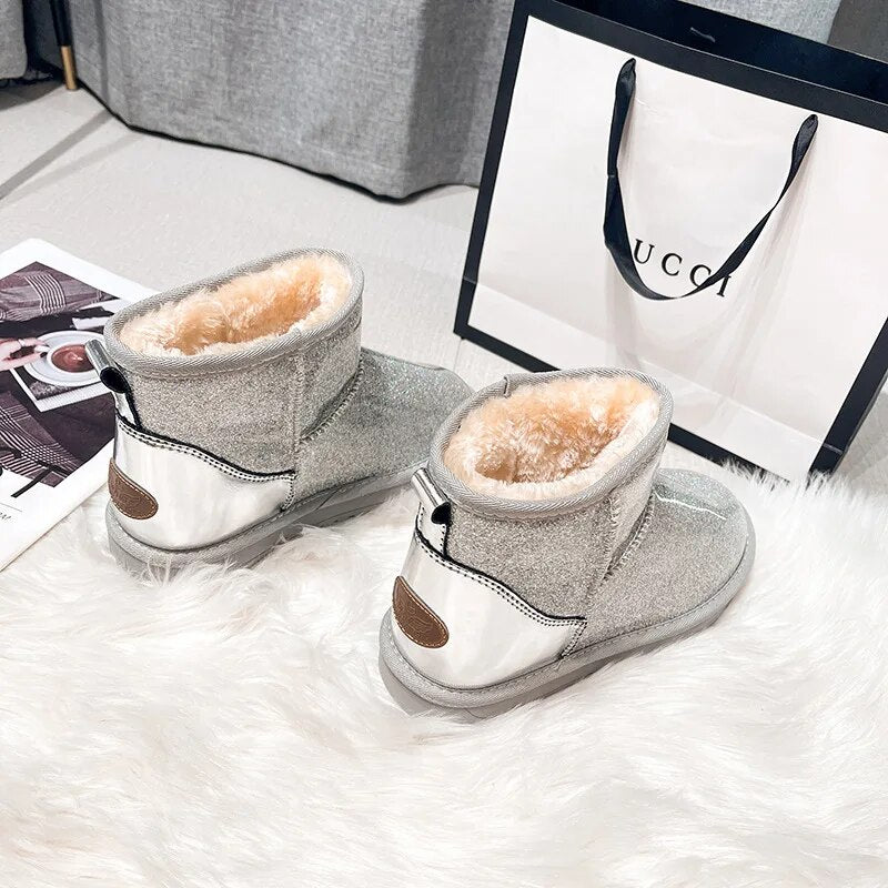 Thick Soled Home Indoor Outdoor Girls Women's Snow Boots Keep Warm In Winter Fluffy High Heel Fur Soft Cotton Shoes Wool Shoes