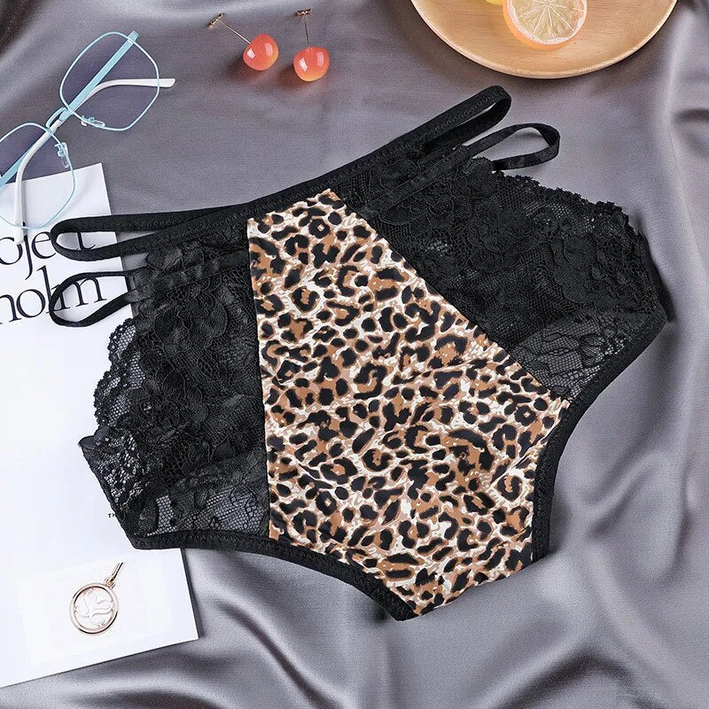 Women's Underwear Sexy Lace Panties Plus Size High Waist Ice Silk Briefs Fashion Seamless Hollow Out Underpants Female Lingerie