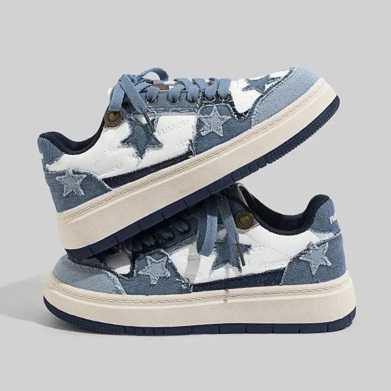 Warrior Cowboy Blue Shoe Girl  High Street Thick Sole Student Casual Women's Shoes Fashion Flat Lace-up Female Sneakers Hot