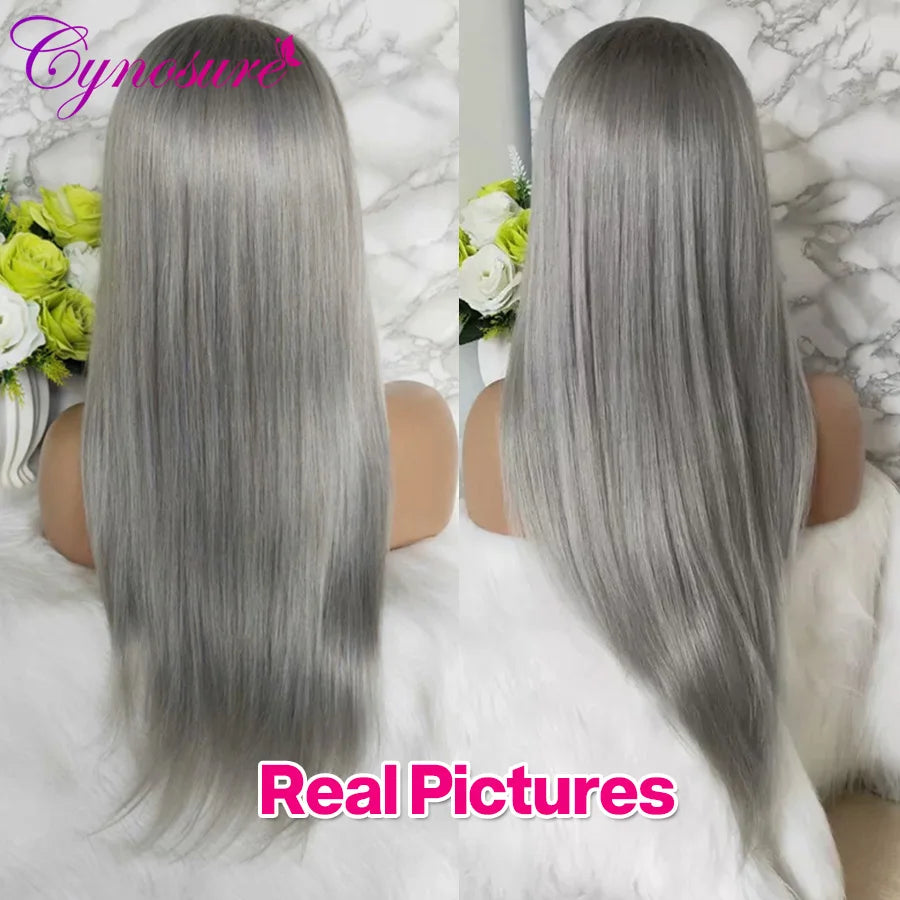 13x4 HD Lace Frontal Wig Preplucked Gray Straight Lace Front Wig Remy Brazilian Silver Grey Colored Human Hair Wigs For Women