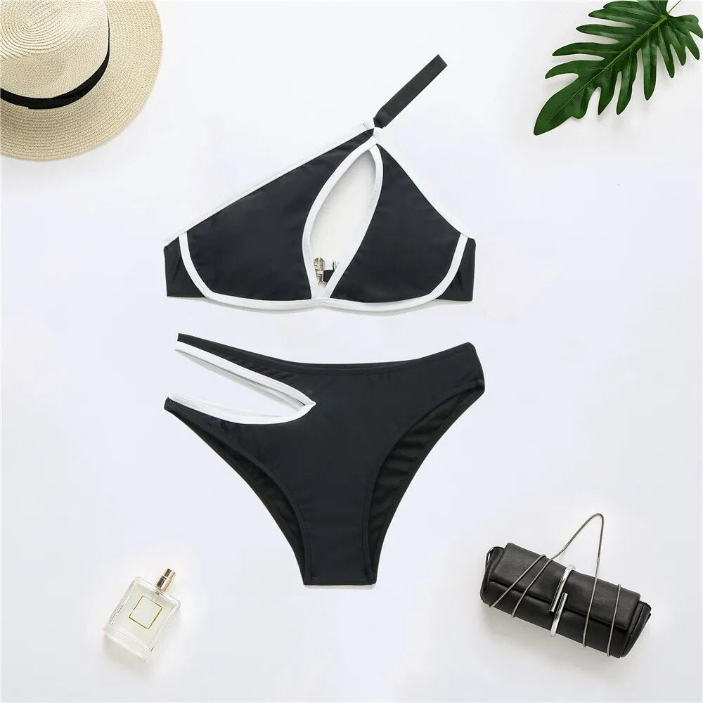 Sexy Black Bikini Swimsuit Women Hollow Out Push Up Bikini Set Female Swimwear Monokini Bathing Suit Summer Beach Wear