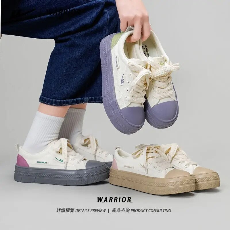 Warrior Brand Woman Canvas Shoes 2023 Chic And Elegant White Platform Sneakers Street Fashion Casual  Lace-up Walking Shoes