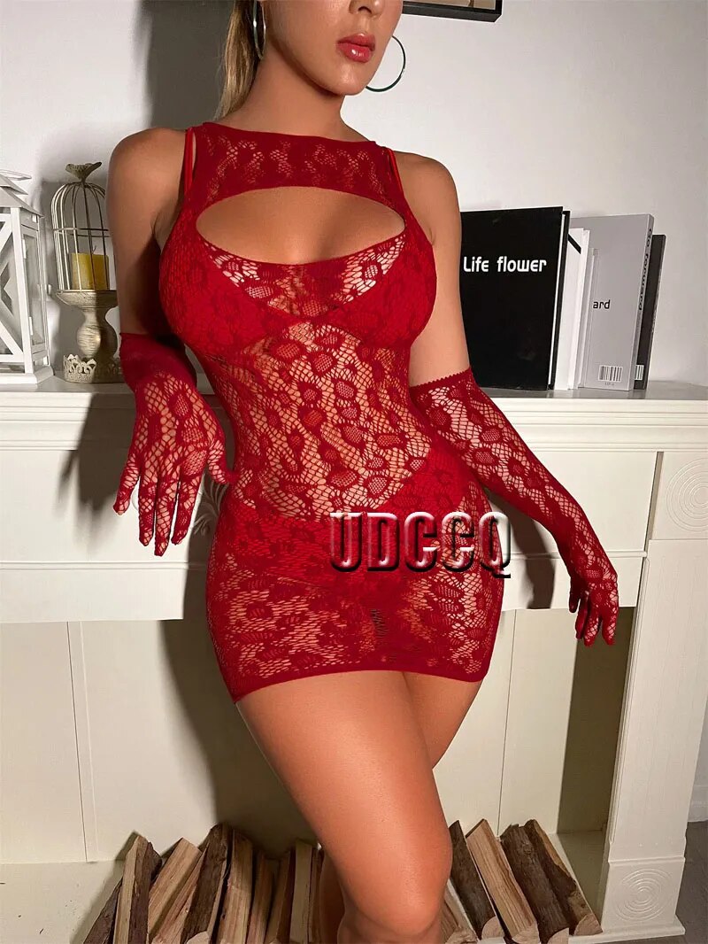 HOT Sexy Fishnet Lingerie Sheer Babydoll dress Underwear Body stocking Chemises Catsuit lace pattern bikini body suit bodysuits