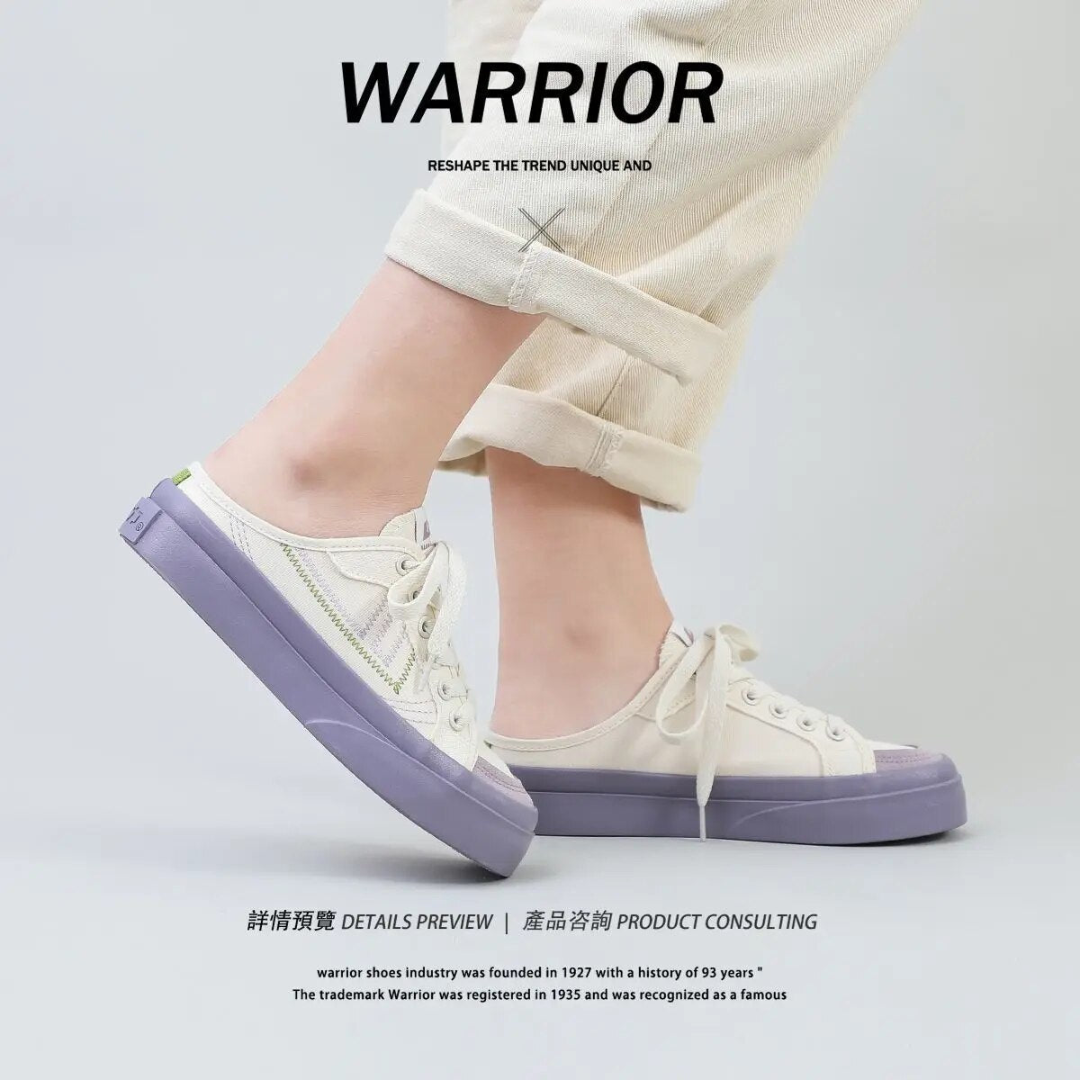 Warrior 2023 New Summer Canvas Shoes For Women Embroider Letters Girls half pack Lazy Sneakers Campus Fashion Skateboard Shoe