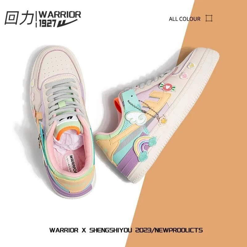 Warrior Women Sport Sneaker Korean Design Hand Drawn Graffiti Board Shoes Breathable Sweet Lace-up Casual Shoes