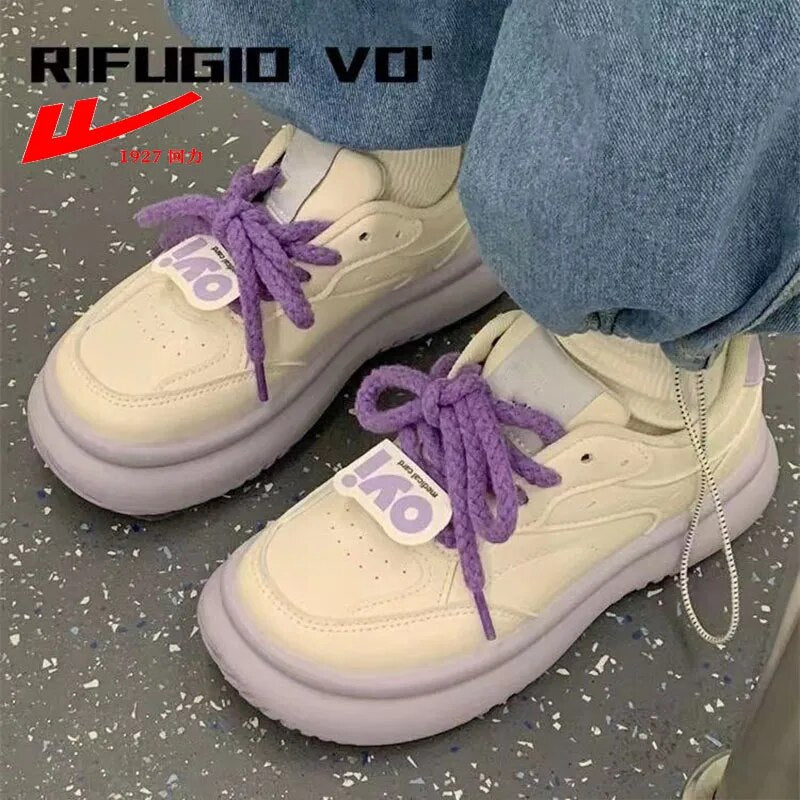 Warrior Women Sport Sneaker Korea Fashion Thick Soled Student Sport Shoes Vibe Sweet Girls Lace-up White Sneakers