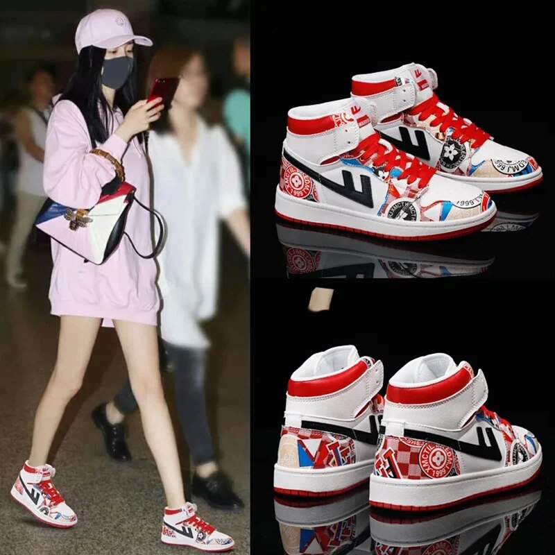 Warrior Original Brand High Top Women Shoes 2023 Fashion Street Cartoon Casual Sneakers Leather Sewing Trainers Star Board Shoe