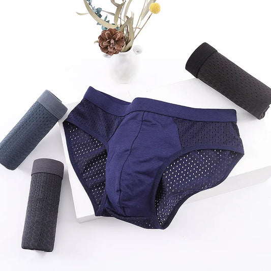 Solid Men Summer Ice Silk Underwear Boxershorts Briefs Breathable Underwear Bamboo Carbon Fiber Anti-Bacterial Hollow Panties