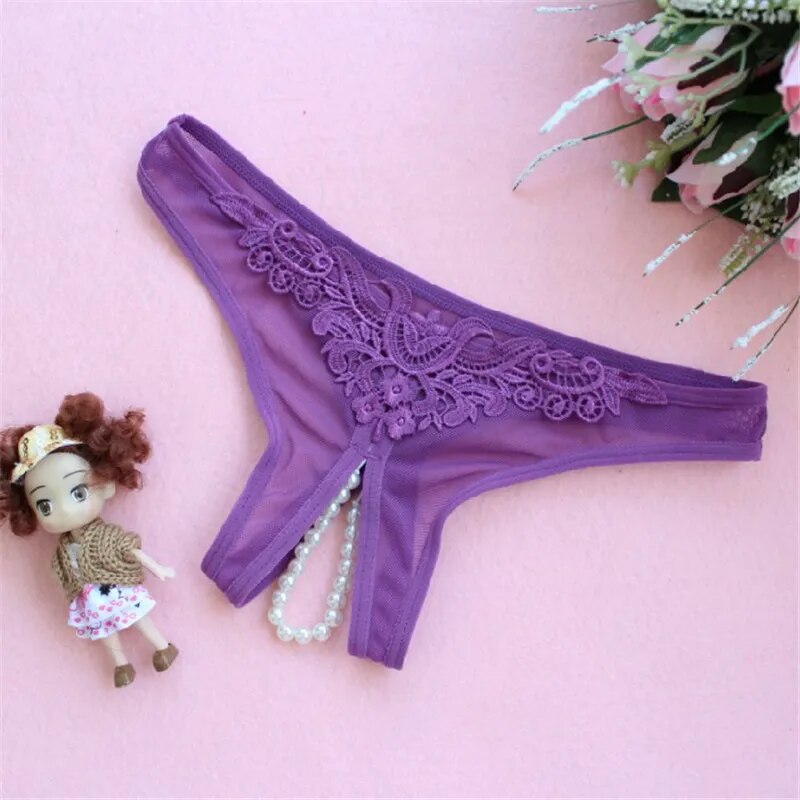 Sexy Open Crotch Panties Lace Temptation Pearl Massage G-string Lingerie Sexy Hot Thongs Women Crotchless T Pants Underwear