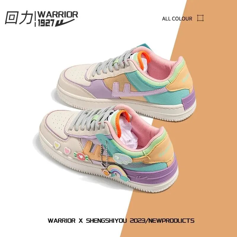 Warrior Women Sport Sneaker Korean Design Hand Drawn Graffiti Board Shoes Breathable Sweet Lace-up Casual Shoes