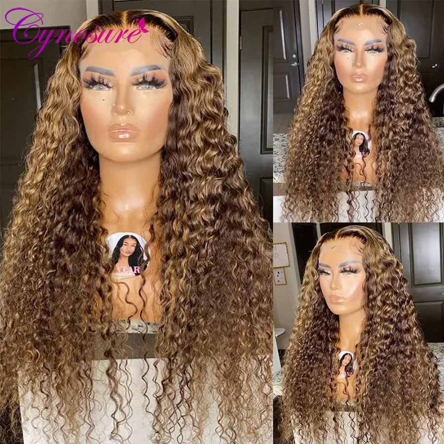 34inchTransparent Lace Front Human Hair Wigs Pre plucked 13x6 HD Lace Frontal Wig Highlight Brazilian Deep Wave Hair