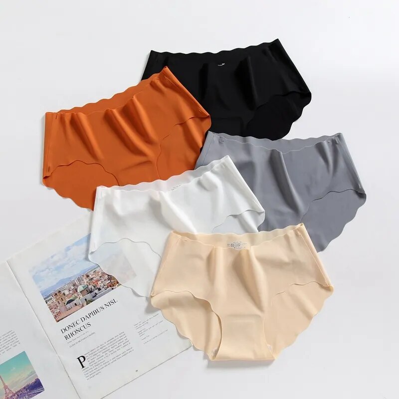 3Pcs/Set Seamless Underwear Silk Women's Solid Color Panties Lady Ruffle Underpants Girls Briefs Invisible Panty Sexy Lingerie