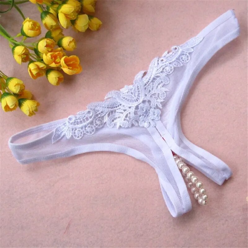 Sexy Open Crotch Panties Lace Temptation Pearl Massage G-string Lingerie Sexy Hot Thongs Women Crotchless T Pants Underwear