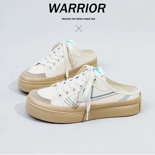 Warrior 2023 New Summer Canvas Shoes For Women Embroider Letters Girls half pack Lazy Sneakers Campus Fashion Skateboard Shoe