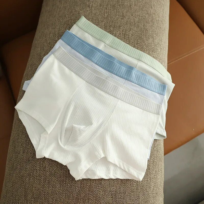 Solid Color Soft Men Underwear Sexy Pure Rib Cotton High Elastic Breathable Boxers Comfortable Male Boxer Brief Lingerie Panties