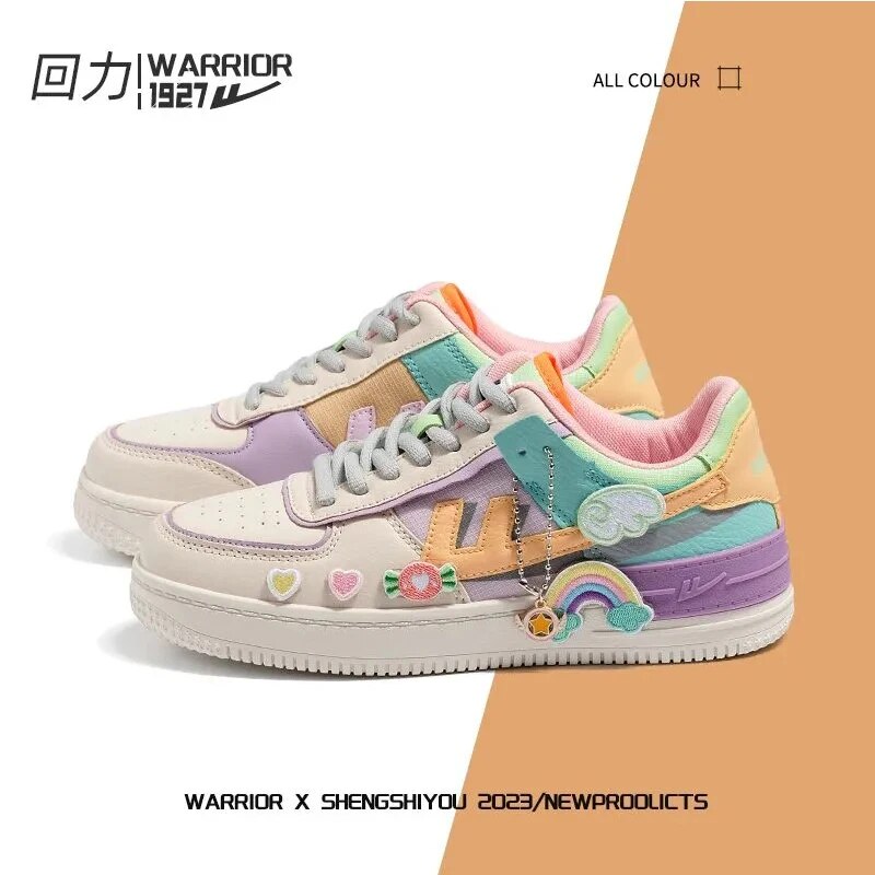 Warrior Women Sport Sneaker Korean Design Hand Drawn Graffiti Board Shoes Breathable Sweet Lace-up Casual Shoes