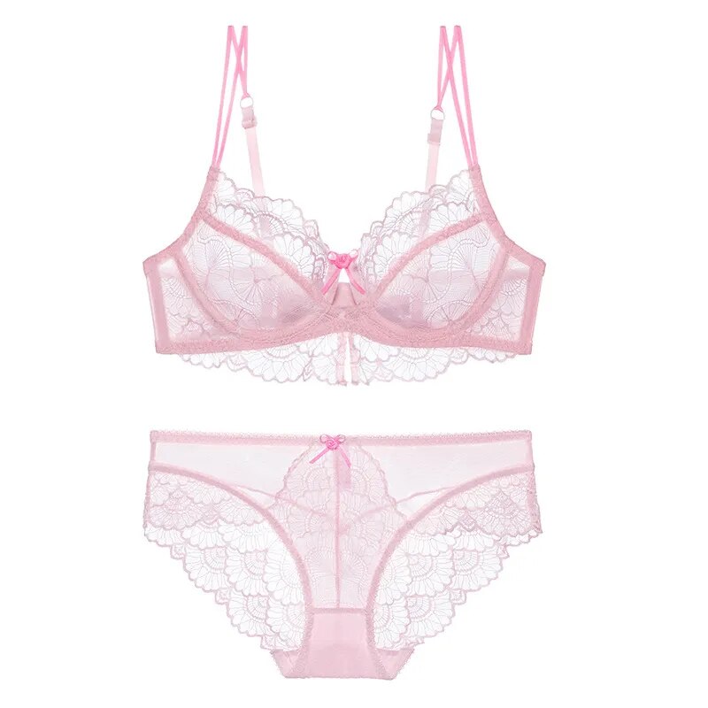 Ultrathin Bras Panties Sets Transparent Brassiere Sexy Underwear Set Plus Size A-D Cup Embroidery Women Lingerie Set Lace Bras