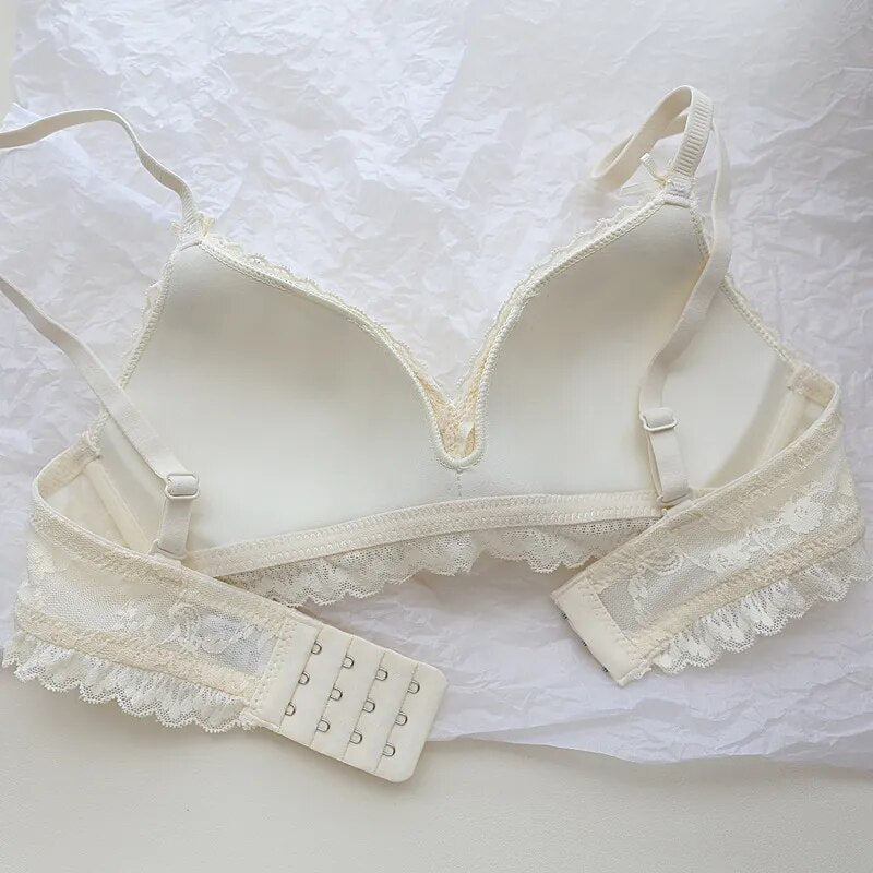 French Flower Lingerie Set Embroidery Mesh Lace Women's Bras Set Thin Triangular Cup Upper Hollow Out Push Up Bras Underwear Set