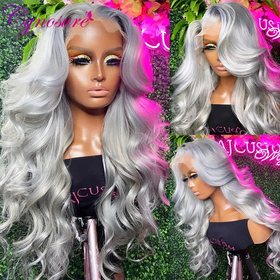 13x4 Sliver Grey Human Hair Wigs For Women Preplucked Body Wave Lace Front Wig Brazilian Hair HD Transparent Lace Frontal Wig