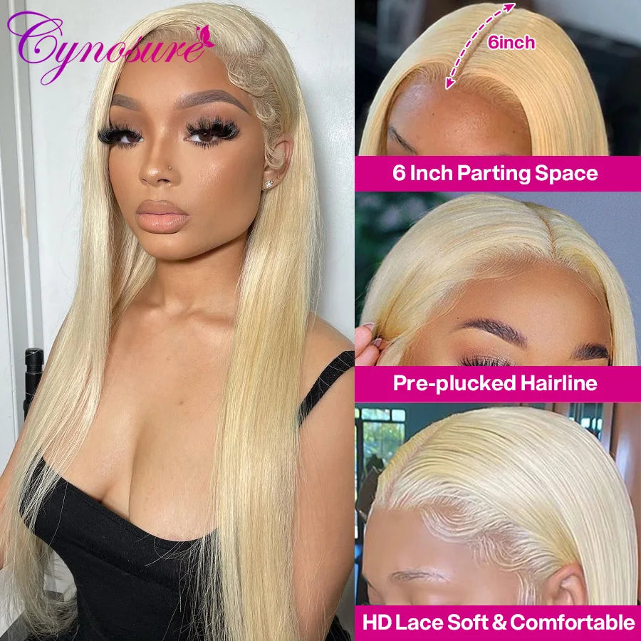 13x6 HD Transparent 613 Blonde Lace Frontal Human Hair Wigs Cynosure Brazilian Bone Straight 13x4 Lace Front Human Hair Wigs