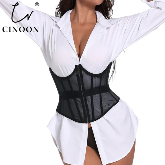 CINOON Black Body Shapewear Women Gothic Clothing Underbust Waist Cincher Trainer Lace Elastic Sexy Fishbone Corsets and Bustier