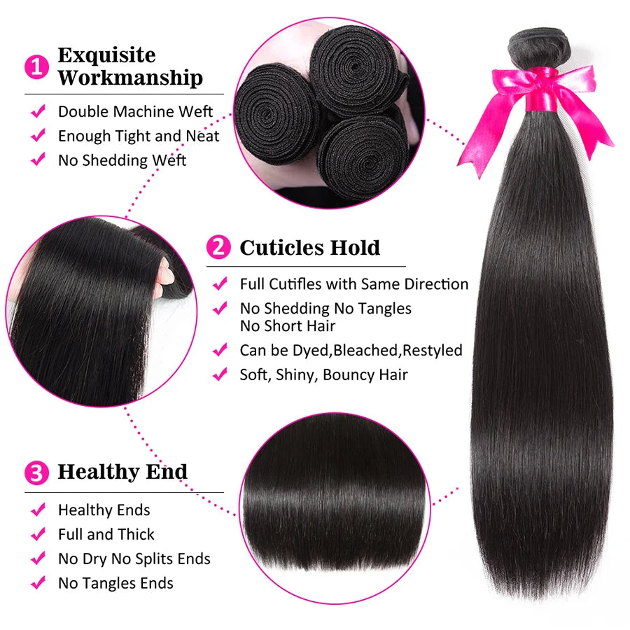 Cynosure Hair Straight Bundles 1 PC Brazilian Straight Human Hair Weave Double Weft Human Hair Bundles Remy Hair