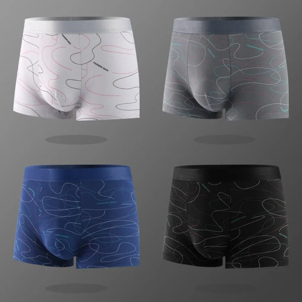 Men's Boxers Line Printed Underpants U Convex Panties Solids Comfortable Shorts Men Underwear Breathable Boxer Shorts Large Size