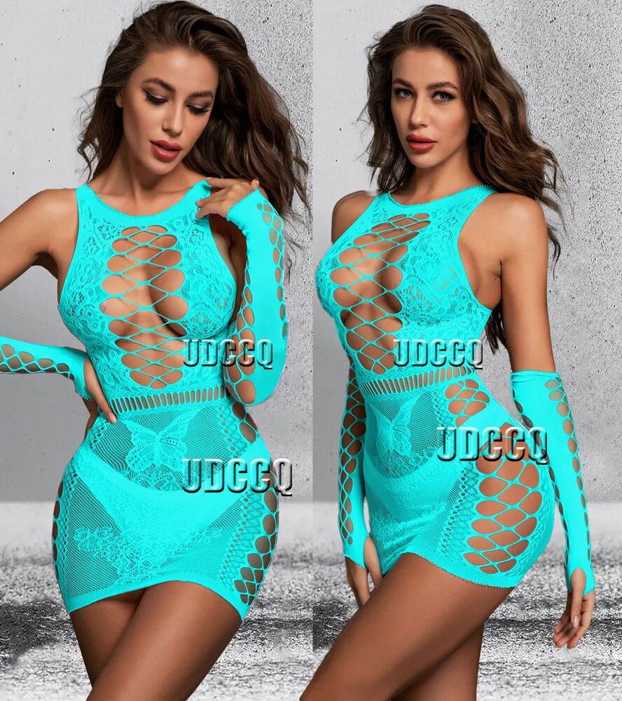 new Sexy Fishnet Lingerie Sheer Babydoll dress Underwear Body stocking Chemises Catsuit Miniskirtbikini body suit bodysuits