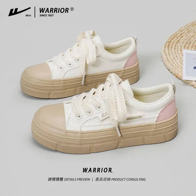 Warrior Brand Woman Canvas Shoes 2023 Chic And Elegant White Platform Sneakers Street Fashion Casual  Lace-up Walking Shoes